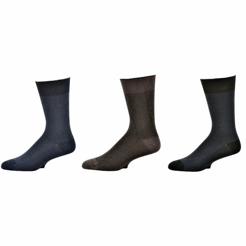 Men's Bamboo Dark Herringbone Crew 3 Pr. Pack Socks