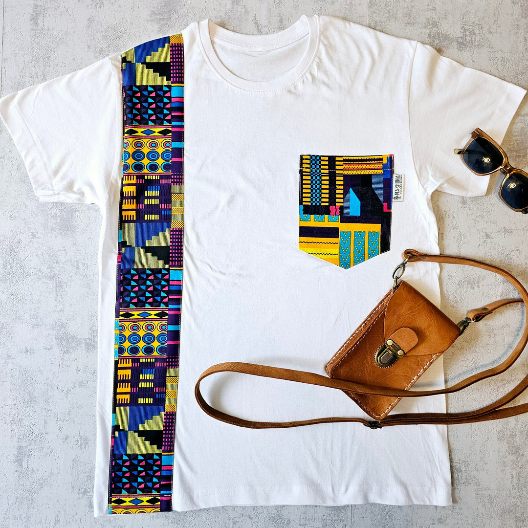 Africa Print Detailed T-Shirt | Ankara Detail and Pocket-0