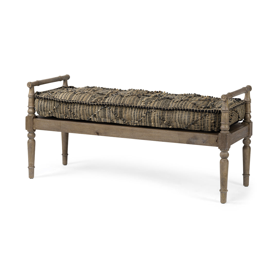 57" Beige And Brown Upholstered Cotton Blend Bench-0