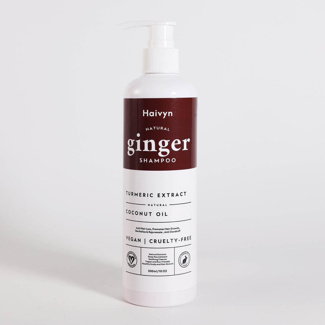 Haivyn Natural Ginger Shampoo - Revitalizing Scalp Nourishment with Turmeric, Coconut Oil, and Citrus Extracts, 300ml / 10 oz