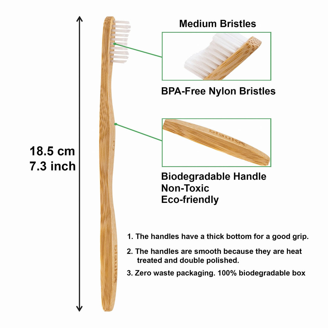 Bamboo Toothbrush Set 5-Pack - Bamboo Toothbrushes with Medium Bristles for Adults - Eco-Friendly, Biodegradable, Natural Wooden Toothbrushes-9