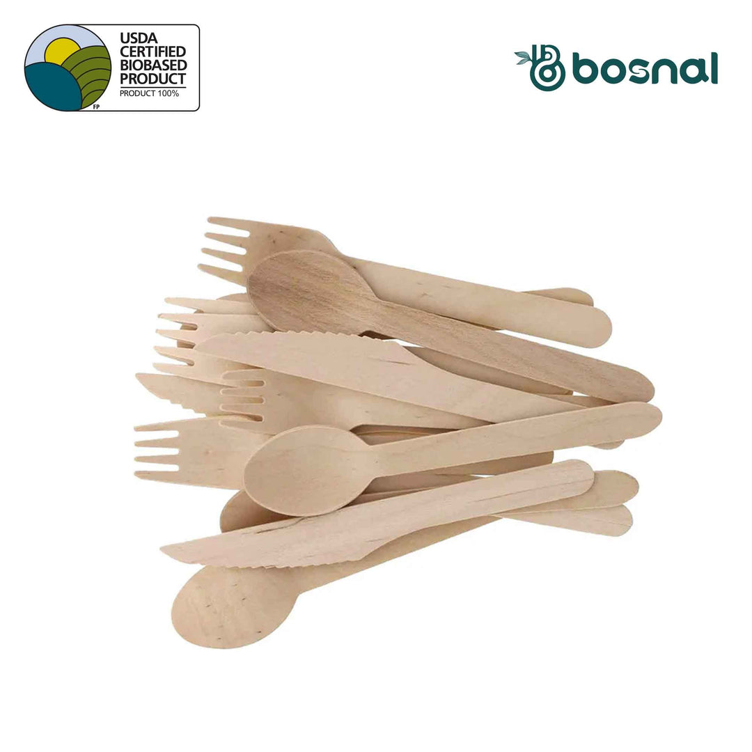 Bosnal – Wooden Disposable Cutlery Set, 6.5 inch, 100 Pcs-0