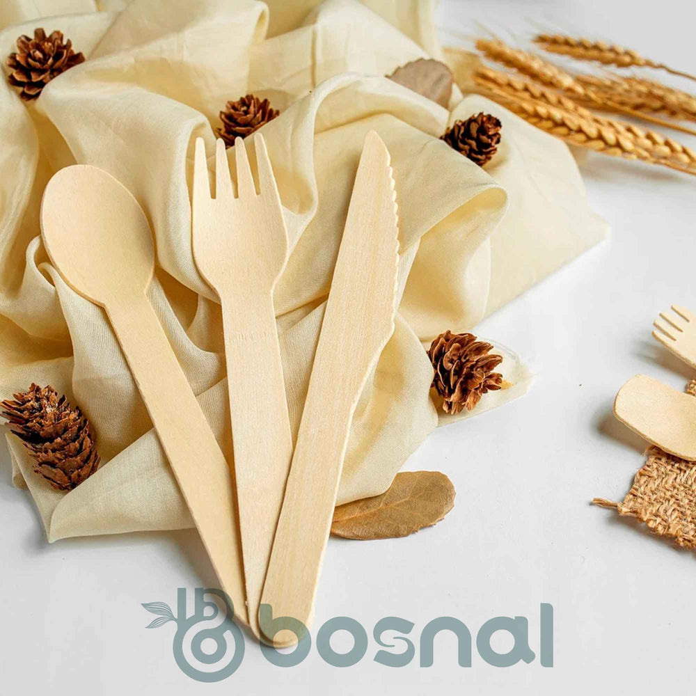 Bosnal – Wooden Disposable Cutlery Set, 6.5 inch, 100 Pcs-1