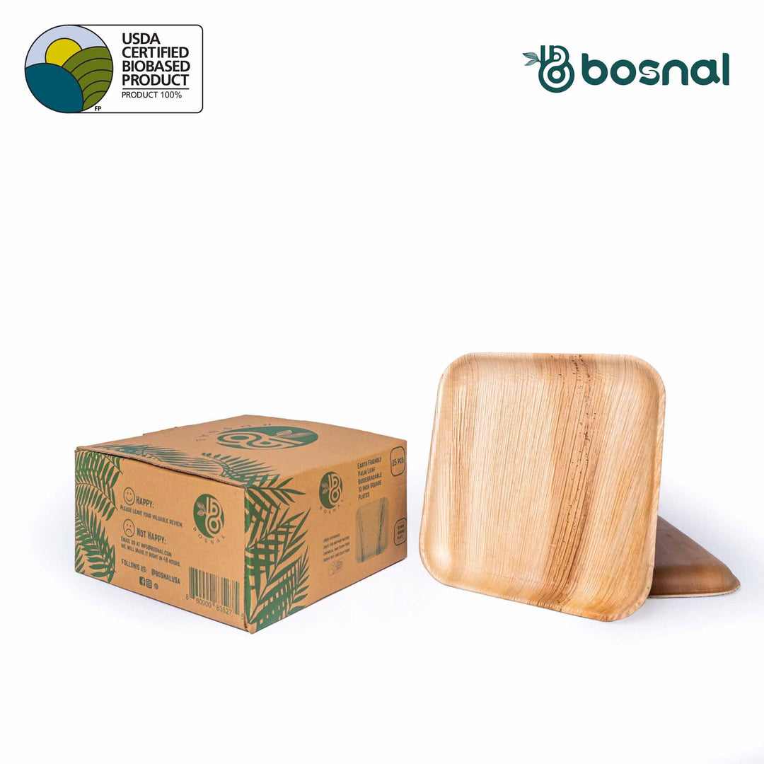 Bosnal - Palm Leaf Biodegradable Plates, 10 inch, Square, 25 Pcs-0