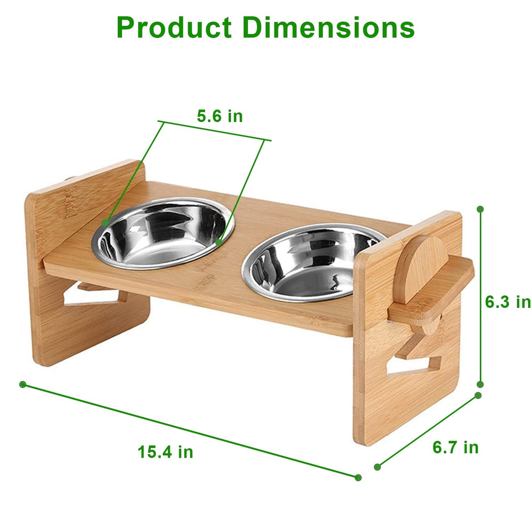 Bamboo Double Dog Raised Bowls 15 Degree Tilt Elevated Dog Bowls with