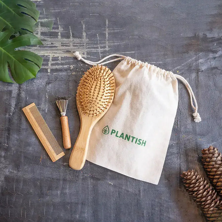 Plantish Bamboo Hair Brush Set