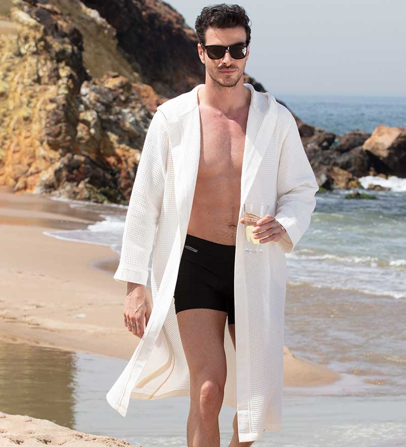 Men's Hooded Turkish Cotton Waffle Robe-25