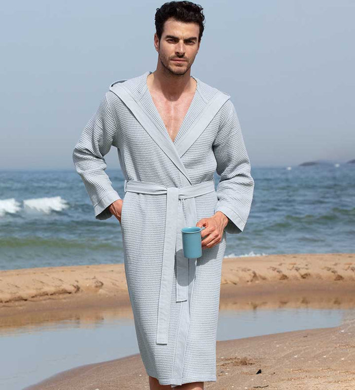 Men's Hooded Turkish Cotton Waffle Robe-1