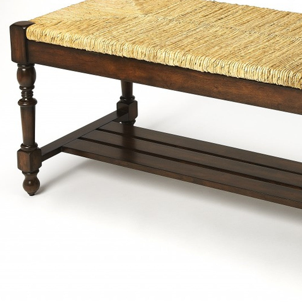 Updated Traditional Mahogany and Wicker Bench-4